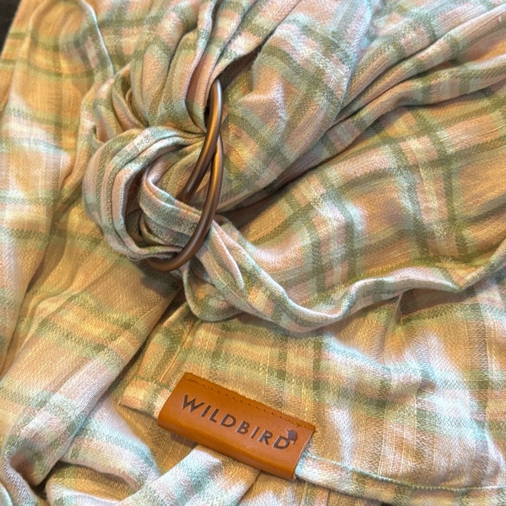 WildBird Ring Sling. Pink/Grey/Green Plaid. 100% Linen + Aluminum Rings